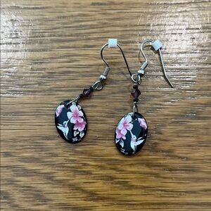 Floral Black and Pink Earrings